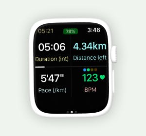 Screenshot of an Apple Watch showing active workout view