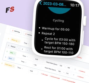 Screenshot of the Final Surge website and an Apple Watch showing the same workout