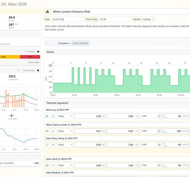 Screenshot of a structured cycling workout in Tredict