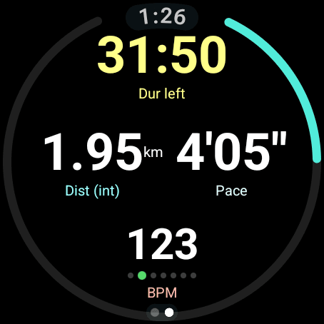 Watchletic active structured workout on a round Wear OS watch